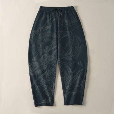 Buddha Stones Pure Cotton Mystic Dragon Wave Pattern Drawstring Men's Tapered Pants With Pockets - image 9