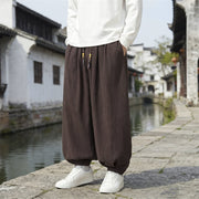 Foviel Spring Fall Casual Vintage Drawstring Solid Ankle Pants Men's Harem Pants With Pockets