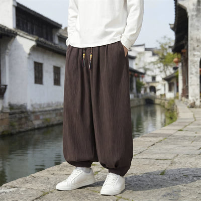 Buddha Stones Spring Fall Casual Vintage Drawstring Solid Ankle Pants Men's Harem Pants With Pockets - Sienna - Regular - US/UK/AU48，EU58 (6XL) - image 0