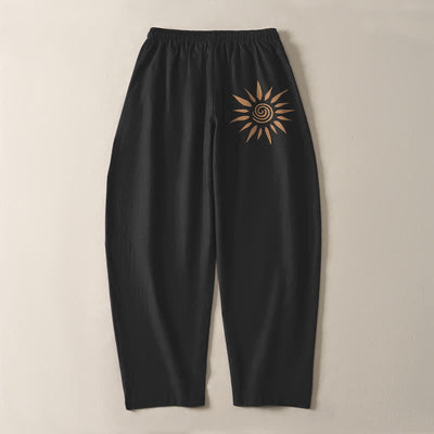 Buddha Stones Pure Cotton Sun Spiral Pattern Drawstring Men's Tapered Pants With Pockets - image 3