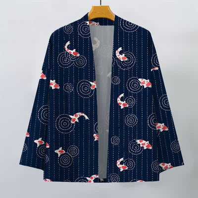 Buddha Stones Cotton Koi Ripple Pattern Open Front Men's Kimono - image 1