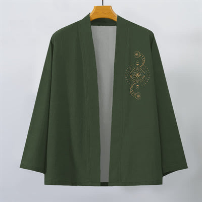 Buddha Stones Cotton Celestial Moon Phase Sun Pattern Open Front Men's Kimono - image 10