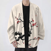 Foviel Baumwolle Tinte Pflaumenblütenmuster öffnen vor Herren Kimono