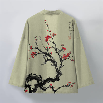 Buddha Stones Cotton Ink Plum Blossom Pattern Open Front Men's Kimono - image 8