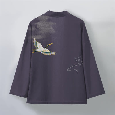Buddha Stones Cotton Crane Moon Waves Pattern Open Front Men's Kimono - image 8