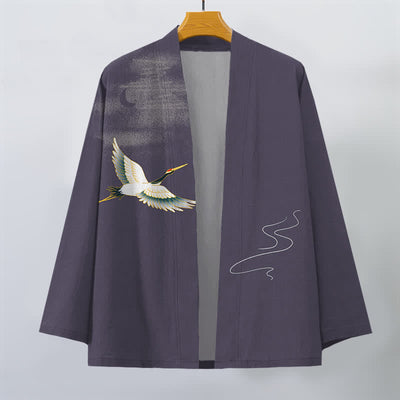 Buddha Stones Cotton Crane Moon Waves Pattern Open Front Men's Kimono - image 7
