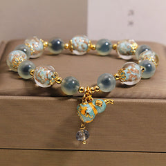 Buddha Stones Blue Candy Agate Liuli Glass Gourd Charm Joy Bracelet - Candy Agate(Love ♥ Joy) - image 0