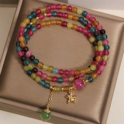 Buddha Stones Rainbow Tourmaline Starfish Charm Protection Triple Wrap Bracelet - image 2