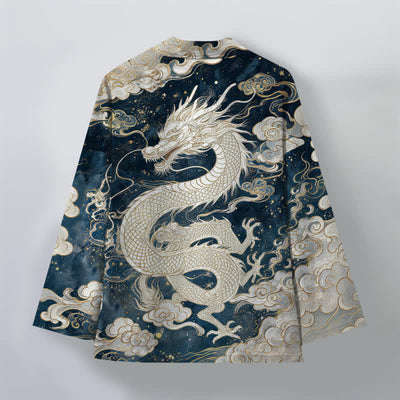 Buddha Stones Cotton Celestial Dragon Swirl Cloud Pattern Open Front Men's Kimono - image 2