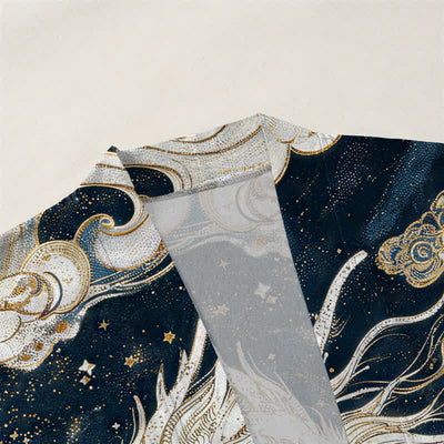 Buddha Stones Cotton Celestial Dragon Swirl Cloud Pattern Open Front Men's Kimono - image 3