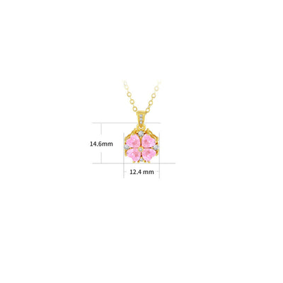 Buddha Stones Copper Pink Clover Inlaid Zircon Harmonic Connection Necklace - image 4