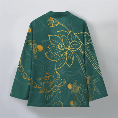 Buddha Stones Cotton Koi Lotus Pattern Open Front Men's Kimono - image 2