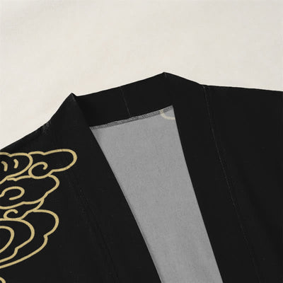 Buddha Stones Cotton White Crane Auspicious Cloud Pattern Open Front Men's Kimono - image 3