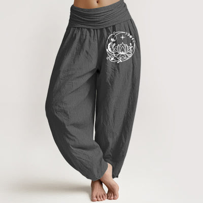 Buddha Stones Pure Cotton Zen Lotus Circle Pattern Women's Elastic Waist Harem Pants - DimGray - US16，UK/AU20，EU48 (3XL) - image 8