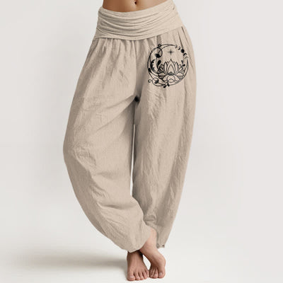 Buddha Stones Pure Cotton Zen Lotus Circle Pattern Women's Elastic Waist Harem Pants - Tan - US16，UK/AU20，EU48 (3XL) - image 11