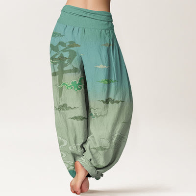 Buddha Stones Cotton Zen Oriental Cloud Wash Pattern Women's Elastic Waist Harem Pants - image 10