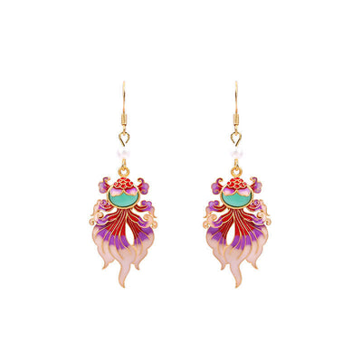 Buddha Stones Retro Copper Koi Fish Wealth Drop Earrings - image 3