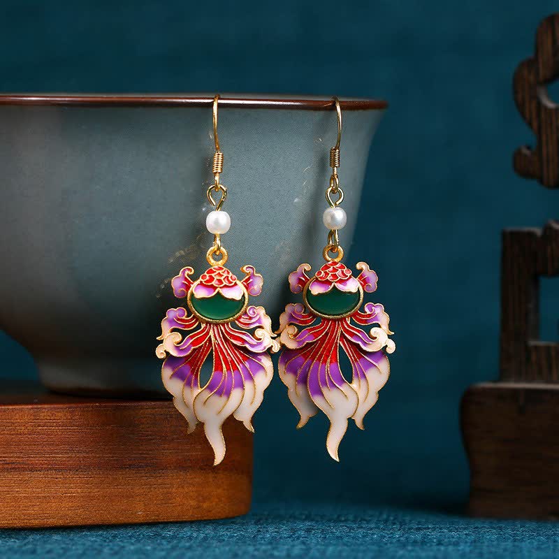 Foviel Retro Copper Koi Fish Wealth Drop Earrings