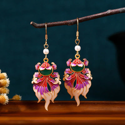 Buddha Stones Retro Copper Koi Fish Wealth Drop Earrings - image 1