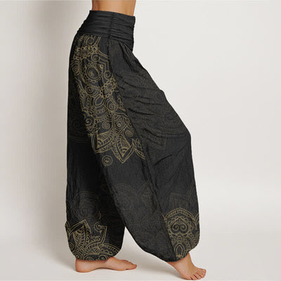 Buddha Stones Cotton Vintage Mandala Vine Pattern Women's Elastic Waist Harem Pants - image 1