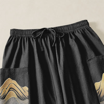 Buddha Stones Cotton Serene Landscape Crane Pattern Women's Elastic Waist Harem Pants With Side Pockets - image 5
