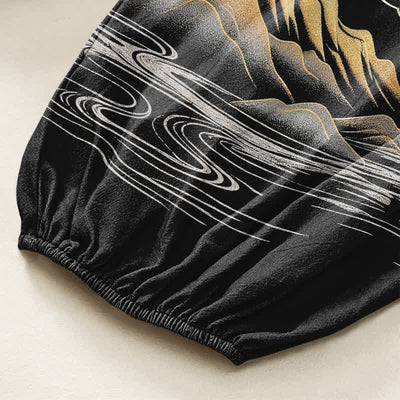 Buddha Stones Cotton Serene Landscape Crane Pattern Women's Elastic Waist Harem Pants With Side Pockets - image 6