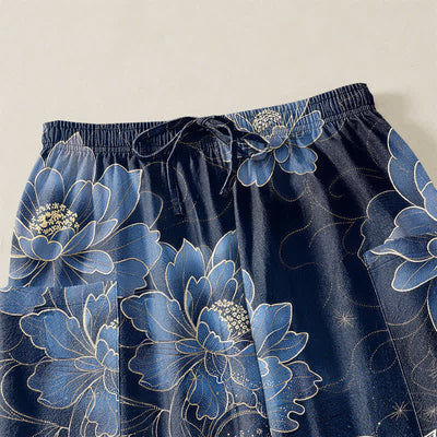 Buddha Stones Cotton Artistic Koi Peony Pattern Women's Elastic Waist Harem Pants With Side Pockets - image 5