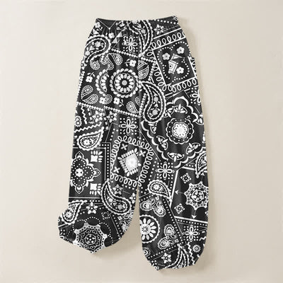 Buddha Stones Cotton Bohemian Paisley Bandana Pattern Women's Elastic Waist Harem Pants With Side Pockets - image 3