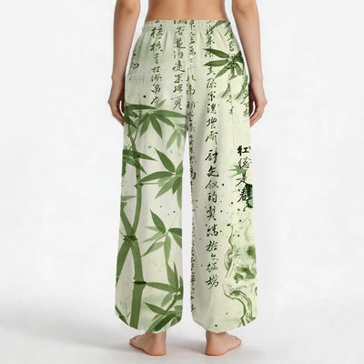 Buddha Stones Cotton Ink Bamboo Butterfly Pattern Women's Elastic Waist Harem Pants With Side Pockets - image 9