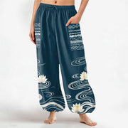 Foviel Baumwolle Lotus Ripple Muster Damen elastische Taille Harem Hose mit seitlichen Taschen