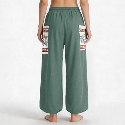 Buddha Stones Cotton Bohemian Lotus Mandala Pattern Women's Elastic Waist Harem Pants With Side Pockets - image 9