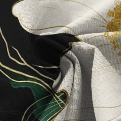 Buddha Stones Cotton Linen Artistic White Floral Pattern Women's Elastic Waist Wide Leg Pants With Pockets - image 3