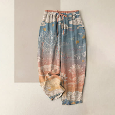 Buddha Stones Pure Cotton Lotus Cloud Gradient Pattern Women's Elastic Waist Pants With Pockets - LightSalmon - US16，UK/AU20，EU48 (3XL) - image 0
