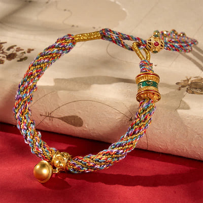 FREE Today: Tibetan Om Mani Padme Hum Strength Bell Charm Multicolor Braided Rope Bracelet - image 2