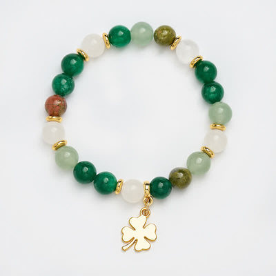 Buddha Stones Green Aventurine Four-leaf Clover Luck Round Beaded Bracelet - image 10