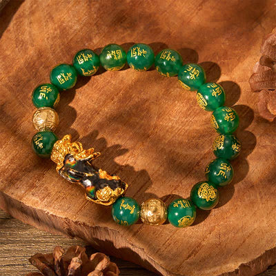 Buddha Stones Natural Green Agate Om Mani Padme Hum Color Change PiXiu Success Bracelet - image 4