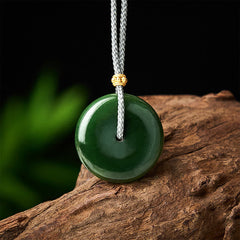 Buddha Stones Natural Cyan Jade Peace Buckle Abundance Pendant Rope Necklace - Natural Cyan Jade(Color May Vary) - image 0