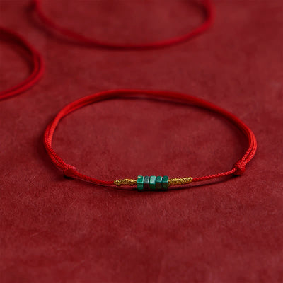 Buddha Stones Natural Ultra-fine Malachite Beads Luck Protection Braided Red Rope Bracelet - Malachite(Wrist Circumference 5.9–6.7 in / 15–17 cm) - image 0