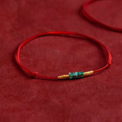 Buddha Stones Natural Ultra-fine Malachite Beads Luck Protection Braided Red Rope Bracelet - image 2
