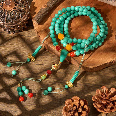 Buddha Stones Turquoise Tibetan Round 108 Beads Strength Mala - image 2