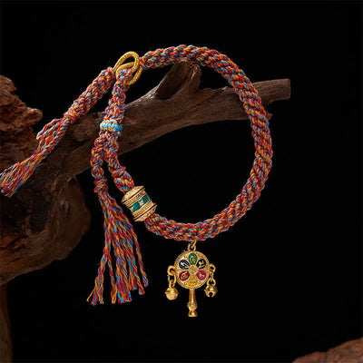 Buddha Stones Tibetan Om Mani Padme Hum Protection Red Multicolor Braided Rope Bracelet - image 4