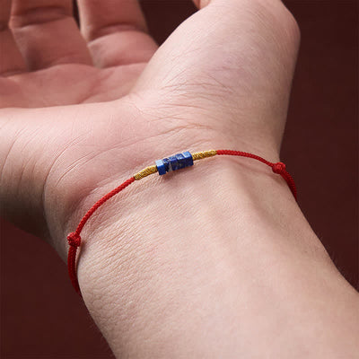 Buddha Stones Hand-Woven Ultra-fine Small Square Shape Lapis Lazuli Red String Luck Bracelet - image 4