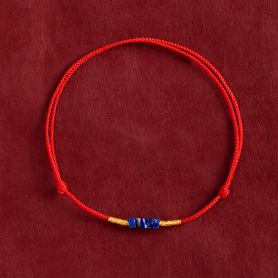 Buddha Stones Hand-Woven Ultra-fine Small Square Shape Lapis Lazuli Red String Luck Bracelet - image 1