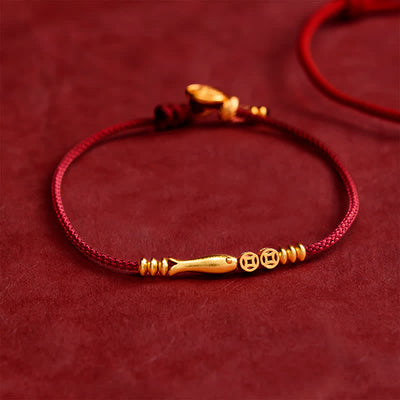 Buddha Stones Hand-Woven Red String Koi Fish Copper Coin Success Bracelet - Koi Fish(Success ♥ Determination) - image 0