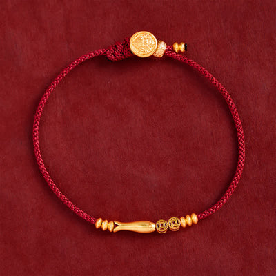Buddha Stones Hand-Woven Red String Koi Fish Copper Coin Success Bracelet - image 1