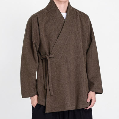 Buddha Stones Fall Winter Classic Minimalist Solid Men's Kimonos - image 2