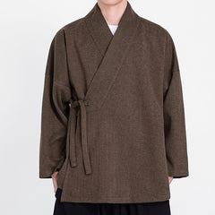 Buddha Stones Fall Winter Classic Minimalist Solid Men's Kimonos - Sienna - US/UK/AU46，EU56 (5XL) - image 0