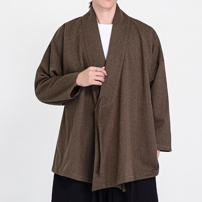 Buddha Stones Fall Winter Classic Minimalist Solid Men's Kimonos - image 3