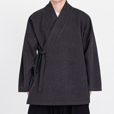 Buddha Stones Fall Winter Classic Minimalist Solid Men's Kimonos - DimGray - US/UK/AU46，EU56 (5XL) - image 4