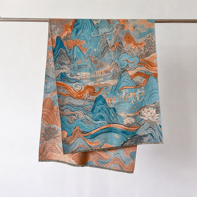 Buddha Stones Fall Winter Lotus Mountain Waves Dunhuang Color Pattern Soft Shawl - Green Peaks - 70*188cm - image 4